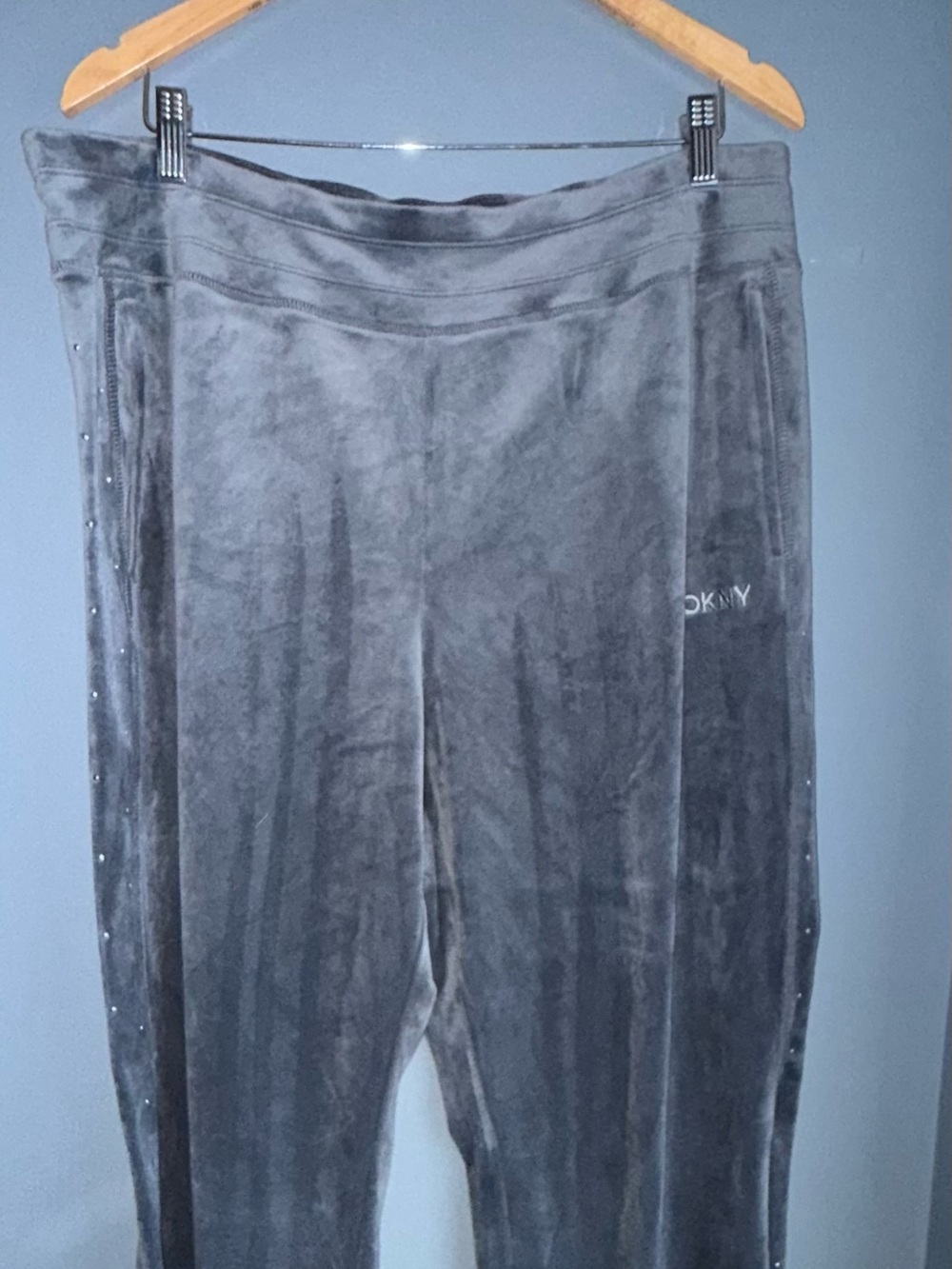 DKNY Dusty Blue Velour Pants with Side Studs